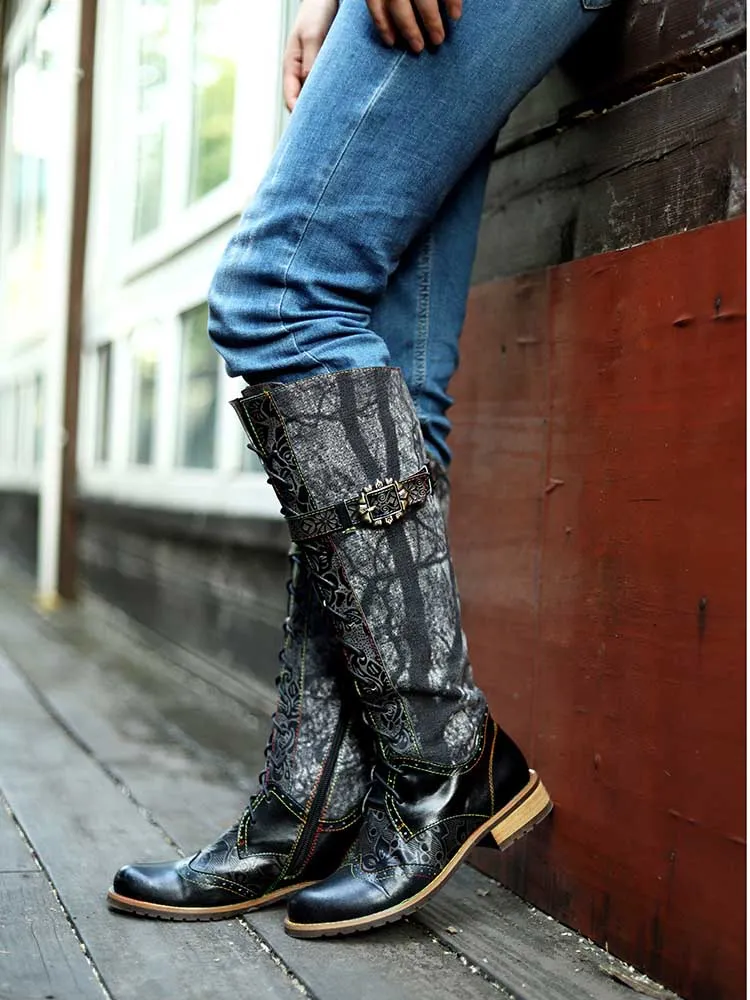 New Casual Retro Leather Knee High Boots