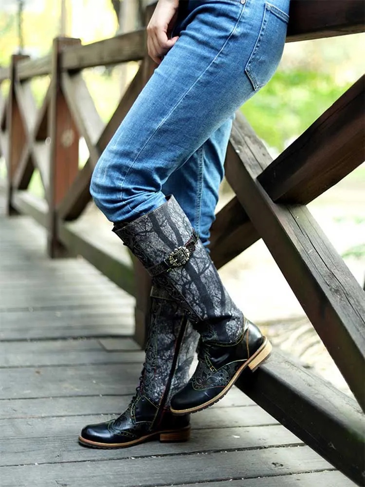 New Casual Retro Leather Knee High Boots