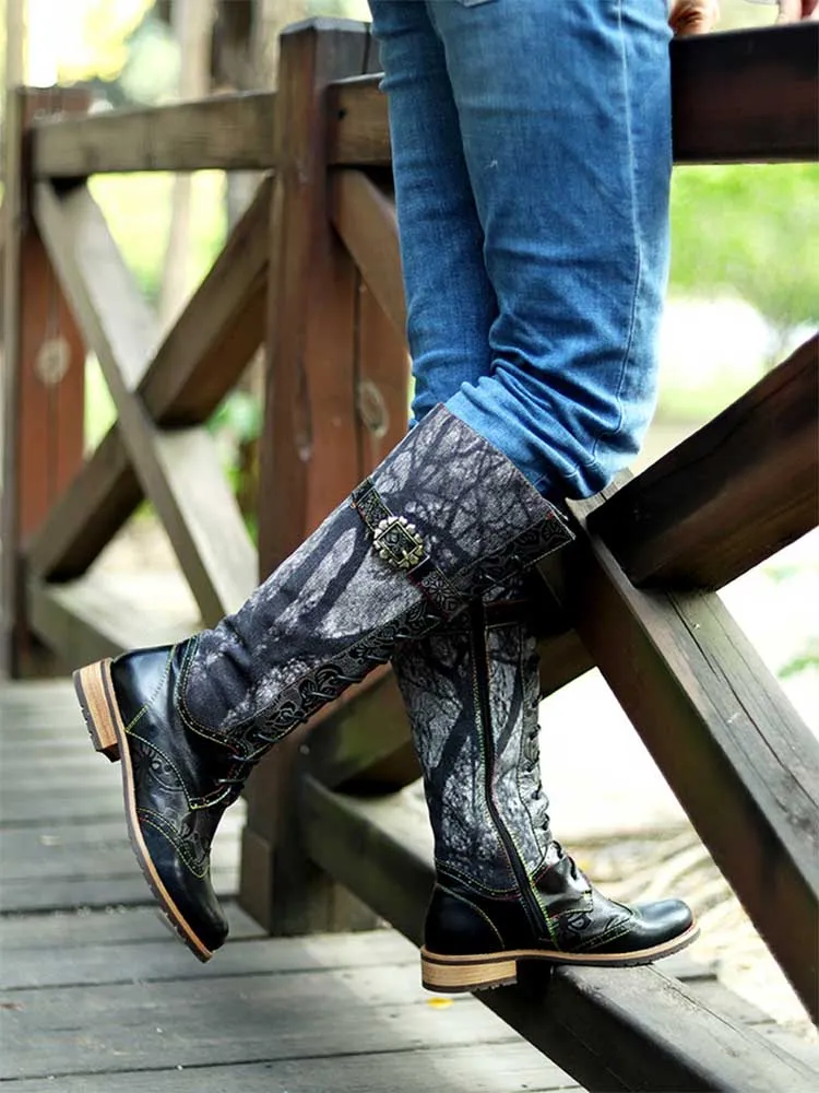 New Casual Retro Leather Knee High Boots