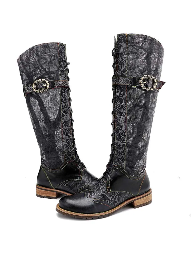 New Casual Retro Leather Knee High Boots