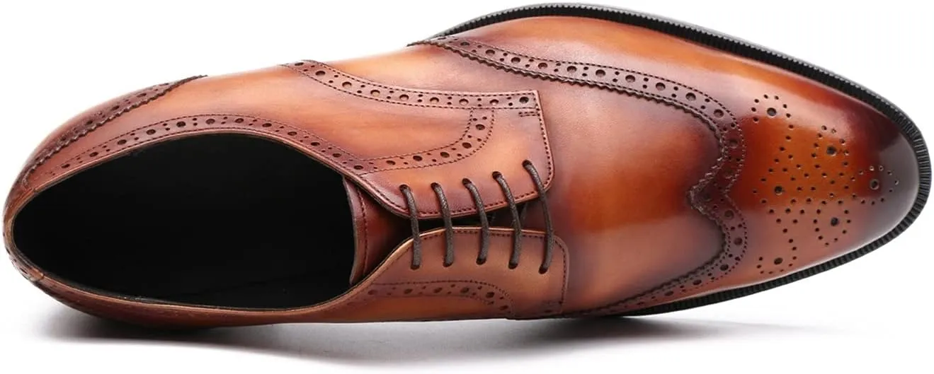 New Handmade Brogue Wingtips Oxfords for Men(Yellow Brown,9.5)