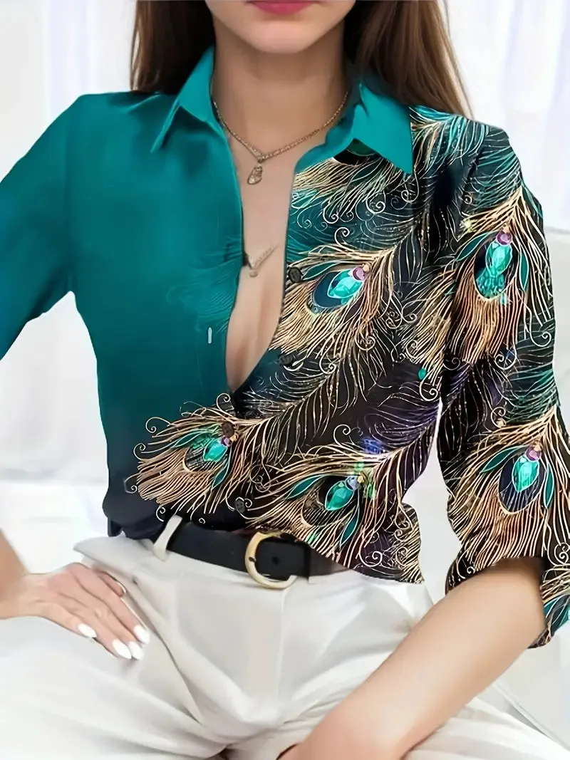 Overhemd Met Grafische Print Casual Overhemd Met Lange Mouwen En Knoopsluiting