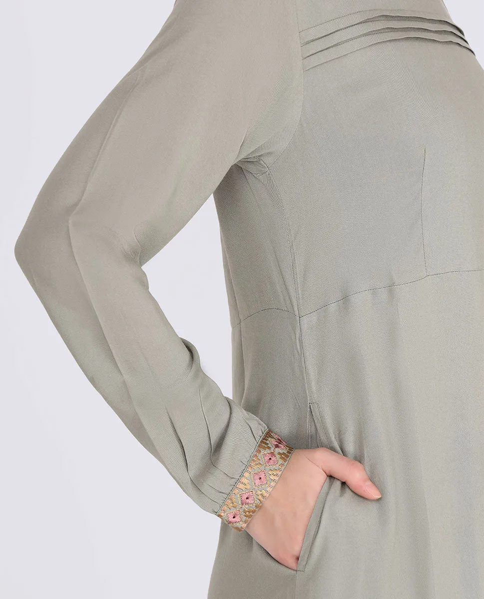 Pebble Grey Back Embroidery Jilbab