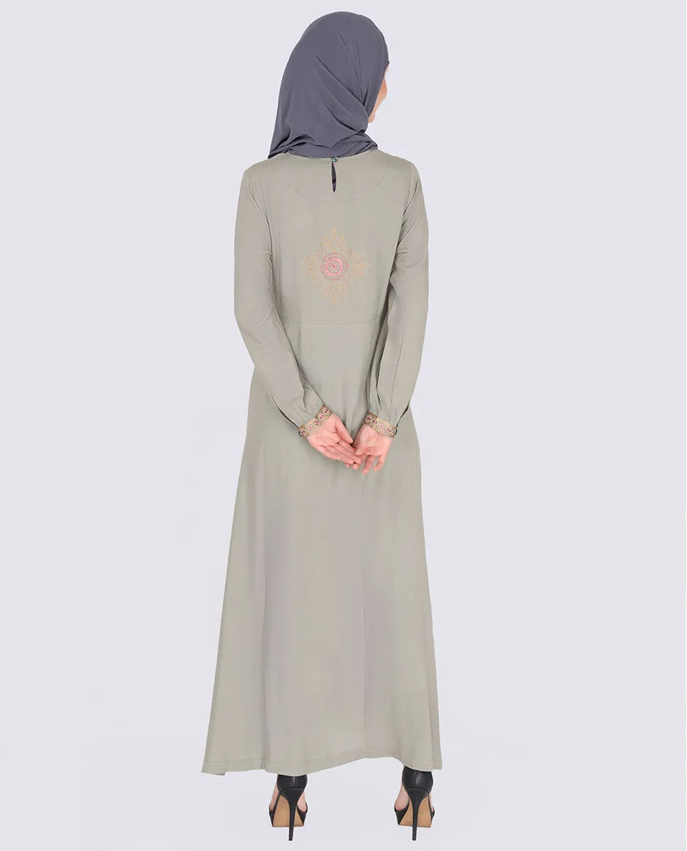 Pebble Grey Back Embroidery Jilbab