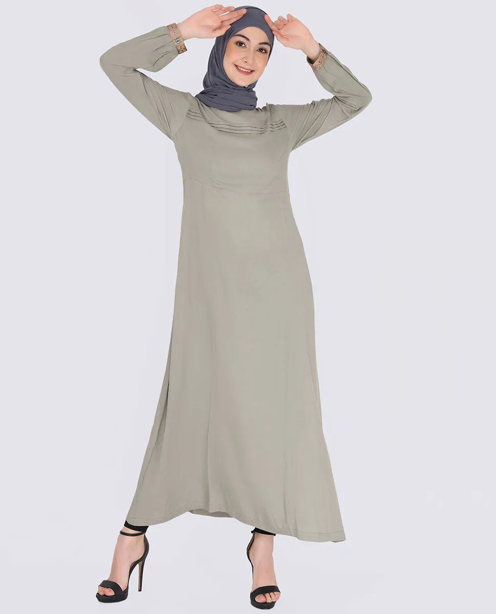 Pebble Grey Back Embroidery Jilbab