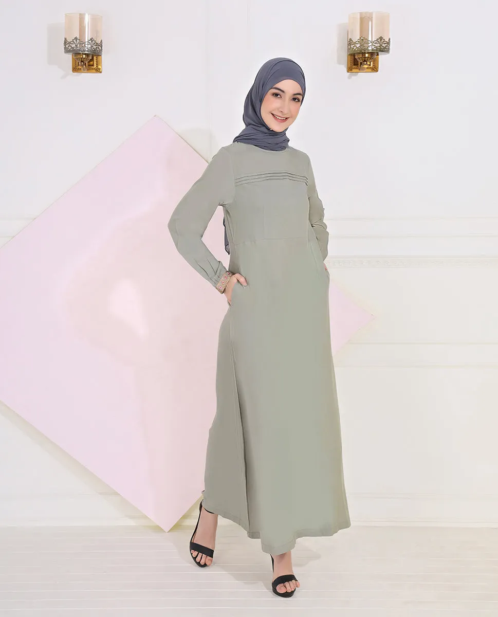 Pebble Grey Back Embroidery Jilbab