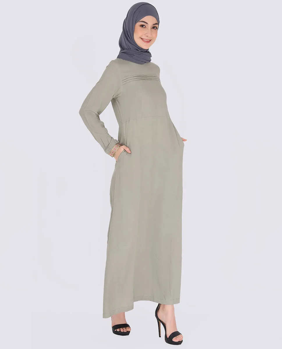 Pebble Grey Back Embroidery Jilbab