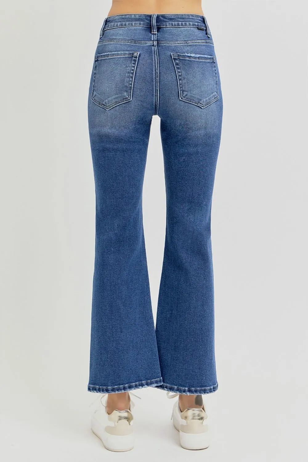 RISEN High Rise Distressed Knee Crop Flare Jeans