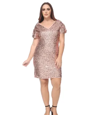 Sequin Ruched Sleeve Cocktail Dress | Rose Gold