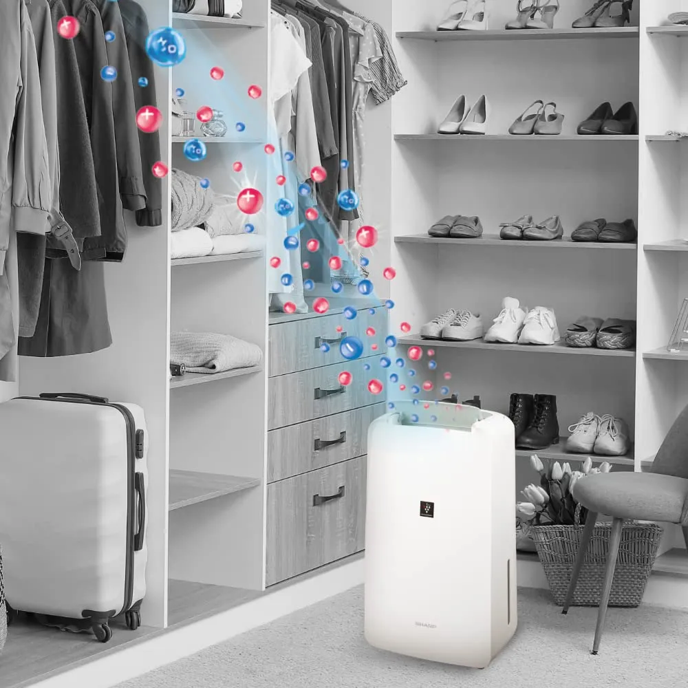 SHARP DW-P10M-W Electric Dehumidifier with Plasmacluster Technology  10L/Day Moisture Removal, Clothes Dryer Mode, 250 Sq. Ft. Coverage, Dual Drainage