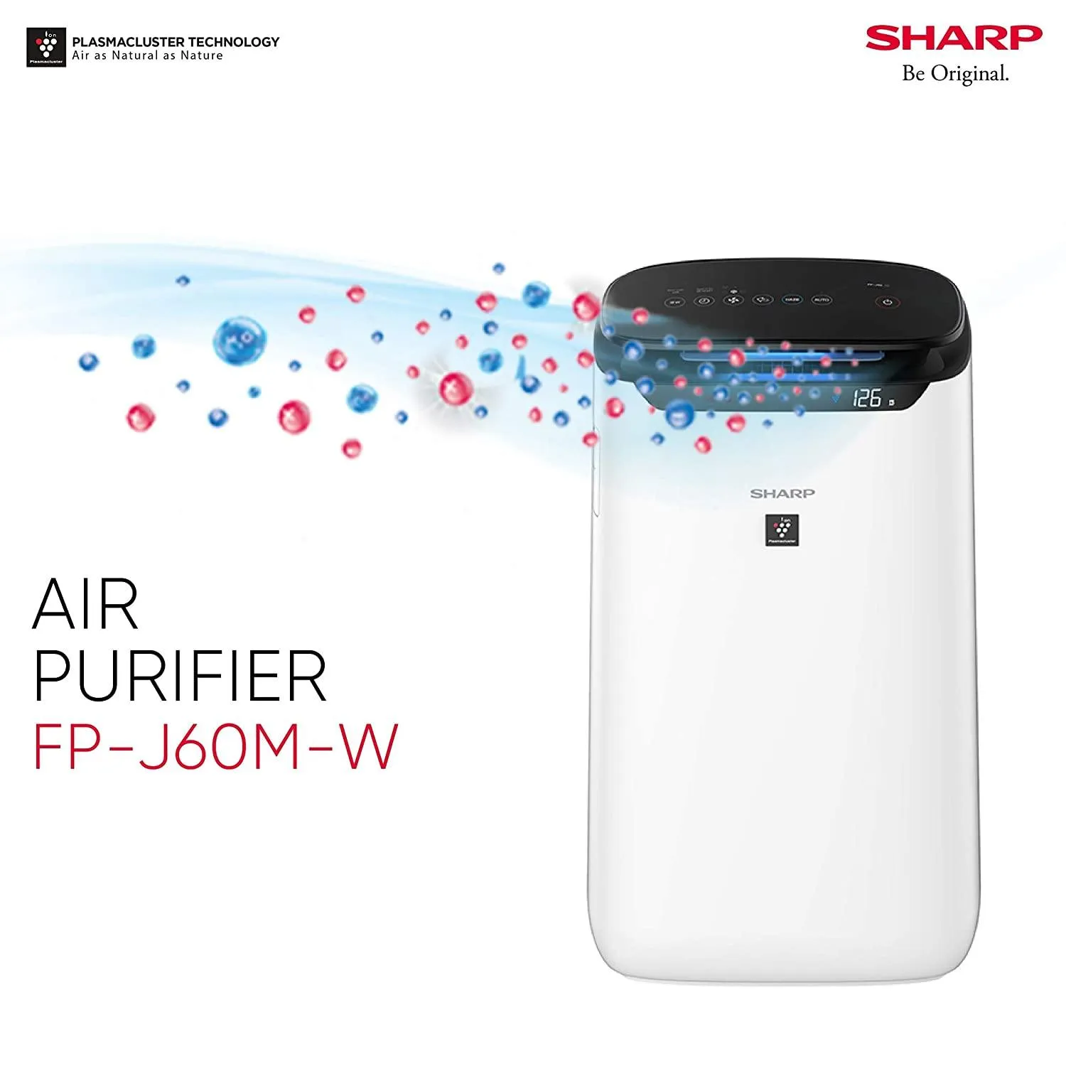 Sharp FP-J60M Air Purifier | 520 Sq Ft Coverage | H14 True HEPA Filter | Plasmacluster Technology | PM2.5 Display | Dual Purification | White