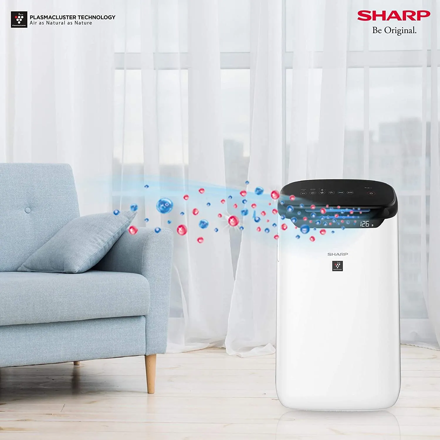 Sharp FP-J60M Air Purifier | 520 Sq Ft Coverage | H14 True HEPA Filter | Plasmacluster Technology | PM2.5 Display | Dual Purification | White