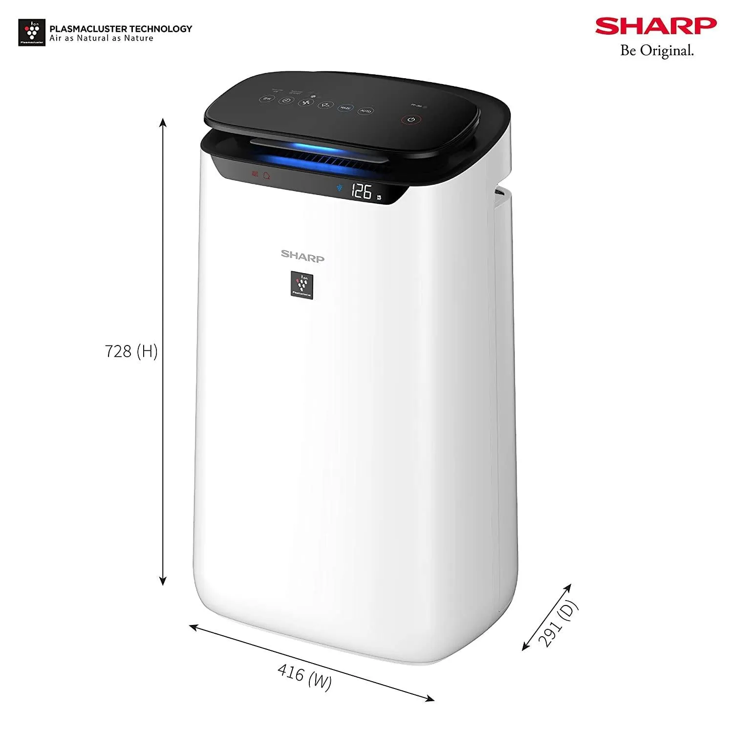 Sharp FP-J60M Air Purifier | 520 Sq Ft Coverage | H14 True HEPA Filter | Plasmacluster Technology | PM2.5 Display | Dual Purification | White