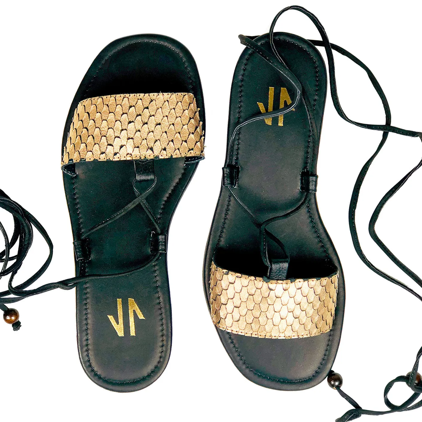 Silvia Cobos SANTOS Lace Up Flat Sandals in Black