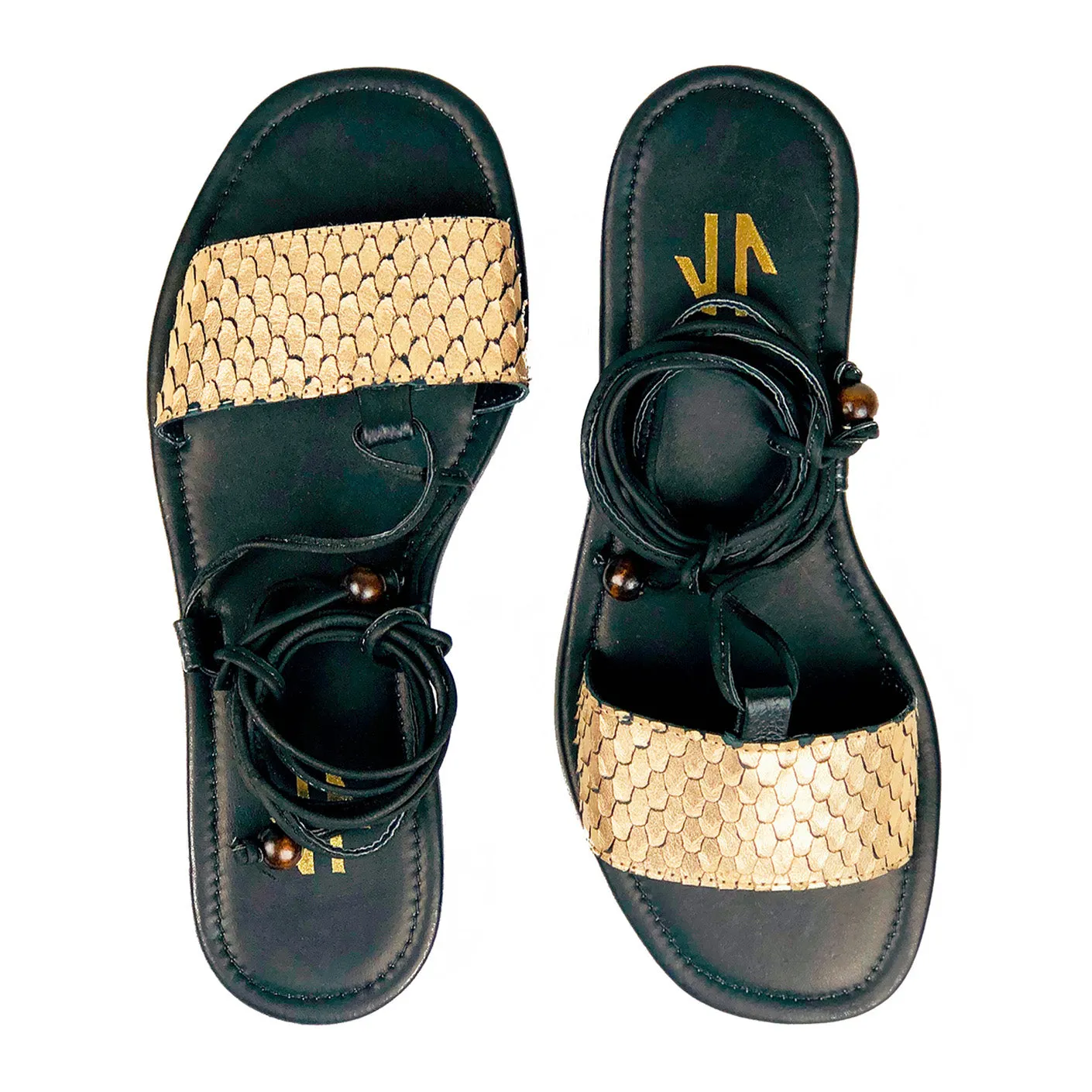 Silvia Cobos SANTOS Lace Up Flat Sandals in Black
