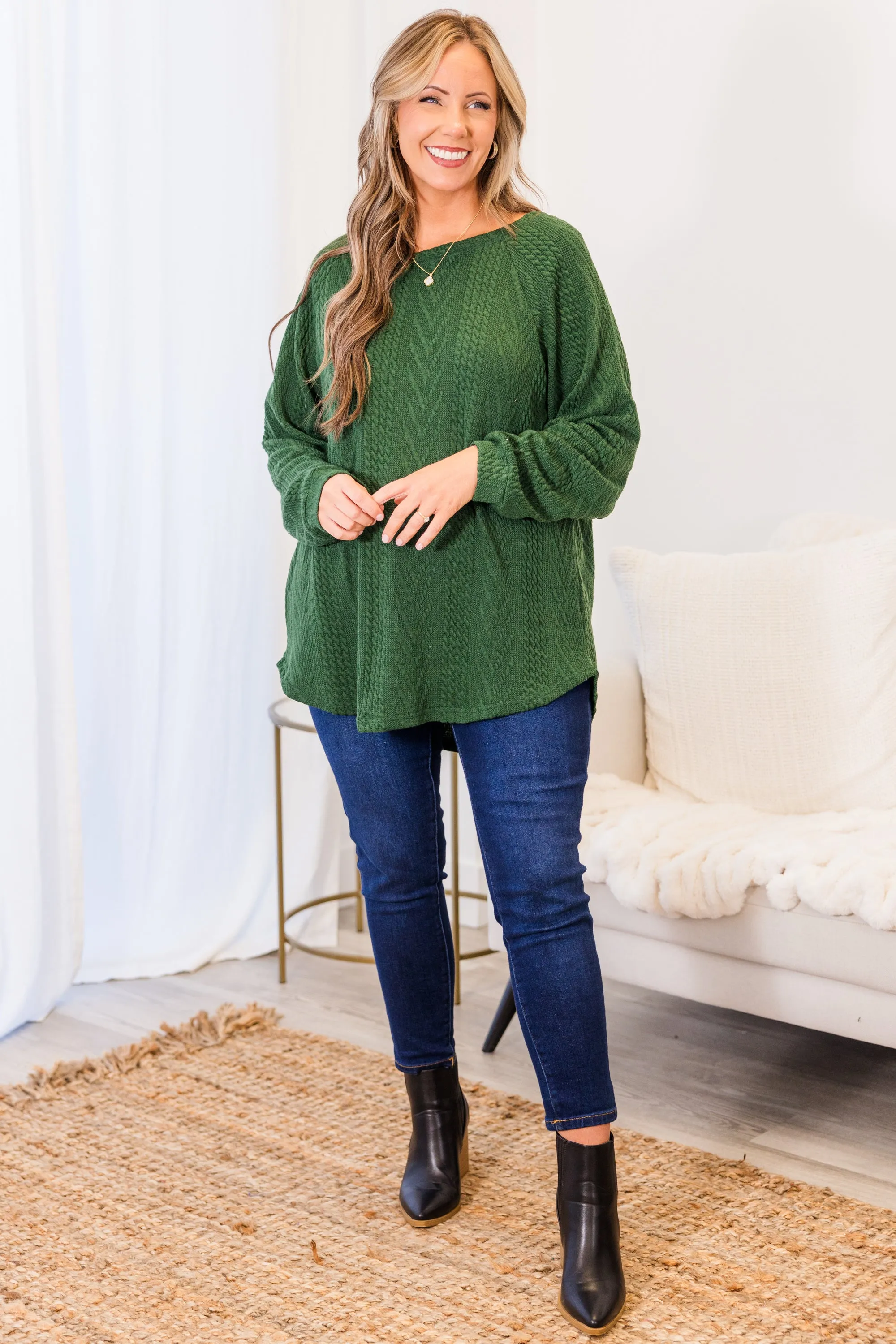 Slouchy Cableknit, Hunter Green