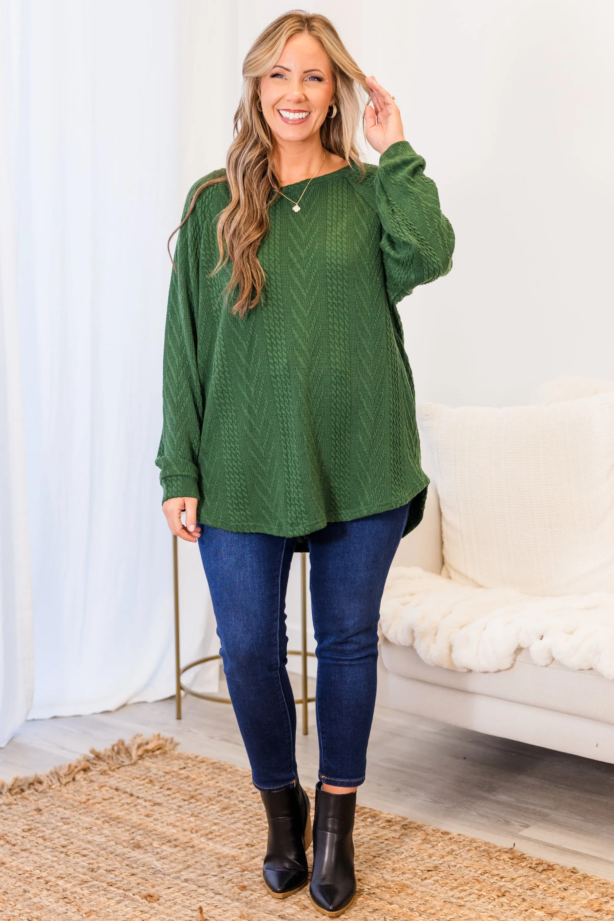 Slouchy Cableknit, Hunter Green