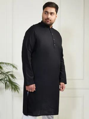 Vastramay Plus Men's Black Cotton Linen Kurta