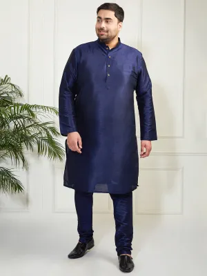 Vastramay Plus Men's Navy Blue Silk Blend Kurta Pyjama Set