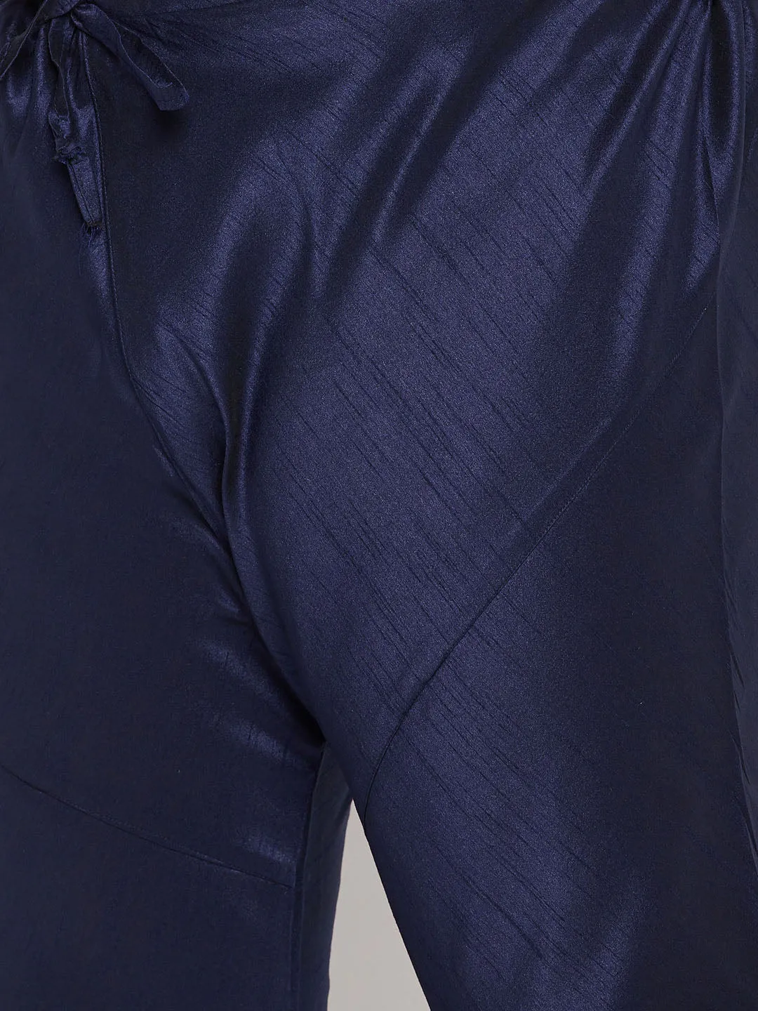 Vastramay Plus Men's Navy Blue Silk Blend Kurta Pyjama Set
