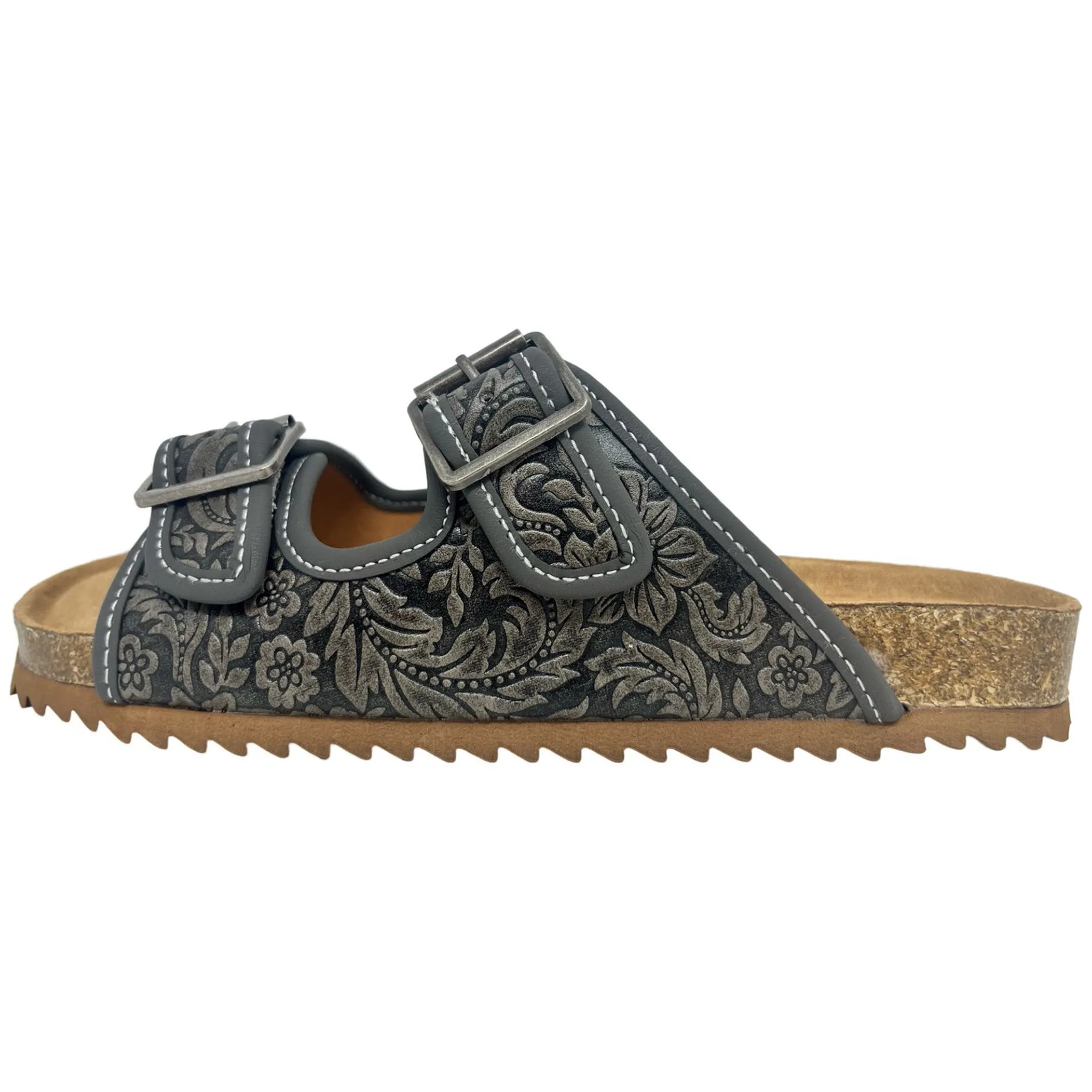 Very G Women's Grey Floral Double Strap Sandal